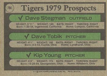 1979 Topps #706 Tigers 1979 Prospects (Dave Stegman / Dave Tobik / Kip Young) Back