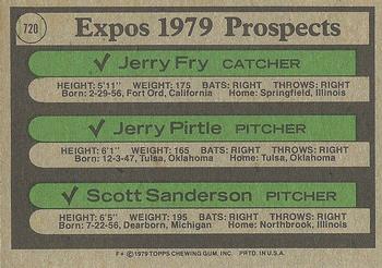 1979 Topps #720 Expos 1979 Prospects (Jerry Fry / Gerry Pirtle / Scott Sanderson) Back