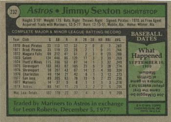 1979 Topps #232 Jimmy Sexton Back