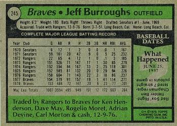 1979 Topps #245 Jeff Burroughs Back