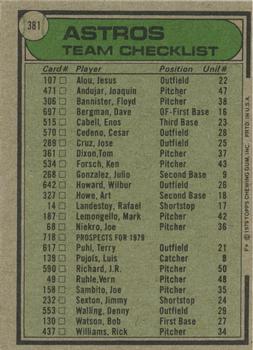 1979 Topps #381 Houston Astros / Bill Virdon Back