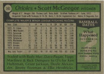 1979 Topps #393 Scott McGregor Back