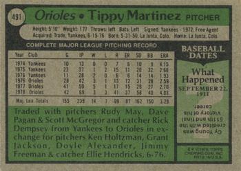 1979 Topps #491 Tippy Martinez Back