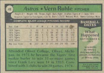 1979 Topps #49 Vern Ruhle Back