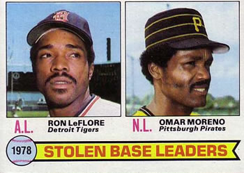 1979 Topps #4 1978 Stolen Base Leaders (Ron LeFlore / Omar Moreno) Front