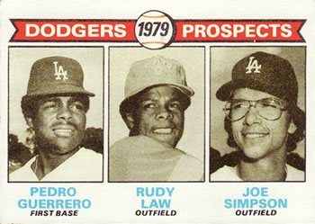1979 Topps #719 Dodgers Prospects - Pedro Guerrero / Rudy Law / Joe Simpson Front