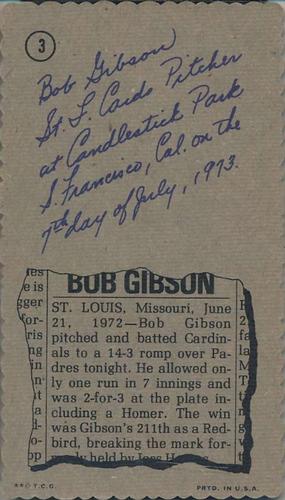 1974 Topps Deckle #3 Bob Gibson Back