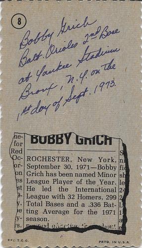1974 Topps Deckle #8 Bobby Grich Back