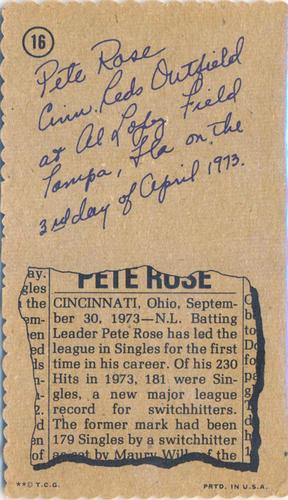 1974 Topps Deckle #16 Pete Rose Back