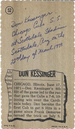 1974 Topps Deckle #52 Don Kessinger Back