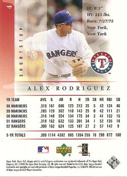 2003 Upper Deck Honor Roll #4 Alex Rodriguez Back