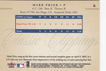 2004 Fleer Classic Clippings #6 Mark Prior Back