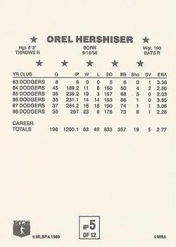 1989 Ralston Cereal Superstars #5 Orel Hershiser Back
