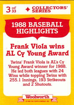 1989 Topps Woolworth Baseball Highlights #3 Frank Viola Back