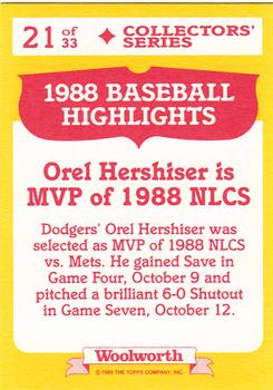 1989 Topps Woolworth Baseball Highlights #21 Orel Hershiser Back