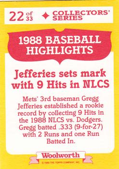 1989 Topps Woolworth Baseball Highlights #22 Gregg Jefferies Back