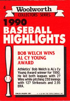 1991 Topps Woolworth Baseball Highlights #4 Bob Welch Back
