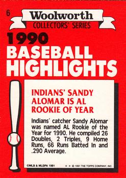 1991 Topps Woolworth Baseball Highlights #6 Sandy Alomar Back