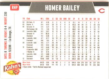 2013 Kahn's Cincinnati Reds #NNO Homer Bailey Back