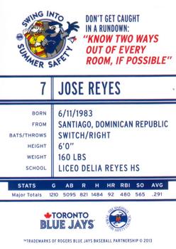 2013 Swing Into Summer Safety Toronto Blue Jays #NNO Jose Reyes Back