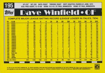 2013 Topps Archives - Gold #195 Dave Winfield Back