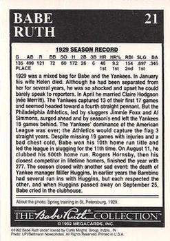 1992 Megacards Babe Ruth #21 Clubs 500th Home Run Back