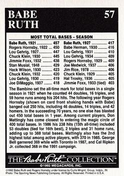 1992 Megacards Babe Ruth #57 Season - 457 Total Bases Back