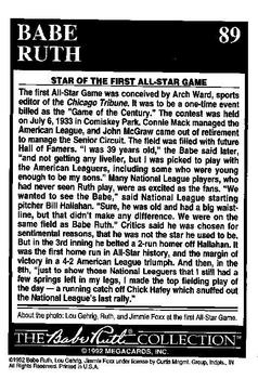 1992 Megacards Babe Ruth #89 Slams First HR in First All-Star Game Back
