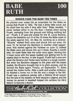 1992 Megacards Babe Ruth #100 Hub Pruett: Babe Buster  Back