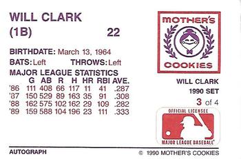 1990 Mother's Cookies Will Clark #3 Will Clark Back
