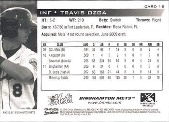 2012 Choice Binghamton Mets #15 Travis Ozga Back