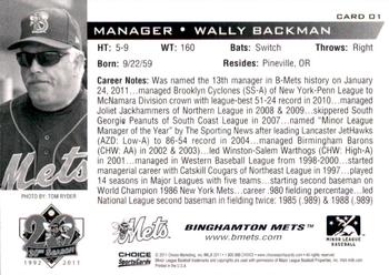 2011 Choice Binghamton Mets #1 Wally Backman Back