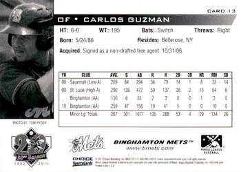 2011 Choice Binghamton Mets #13 Carlos Guzman Back
