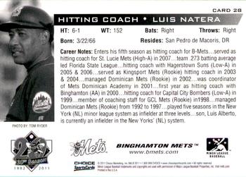 2011 Choice Binghamton Mets #28 Luis Natera Back