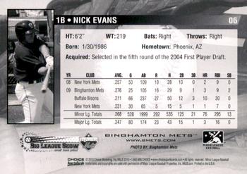 2010 Choice Binghamton Mets #6 Nick Evans Back