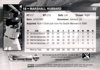 2010 Choice Binghamton Mets #11 Marshall Hubbard Back