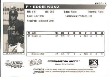 2008 Choice Binghamton Mets #13 Eddie Kunz Back
