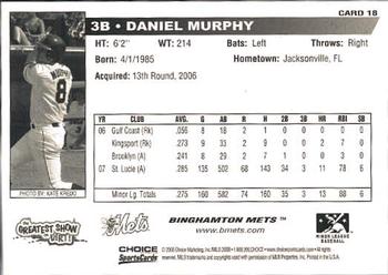 2008 Choice Binghamton Mets #18 Daniel Murphy Back