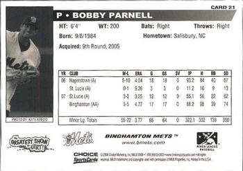 2008 Choice Binghamton Mets #21 Bobby Parnell Back