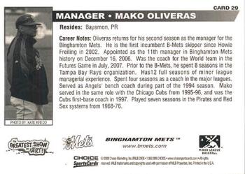 2008 Choice Binghamton Mets #29 Mako Oliveras Back