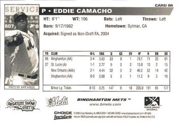 2008 Choice Binghamton Mets #6 Eddie Camacho Back