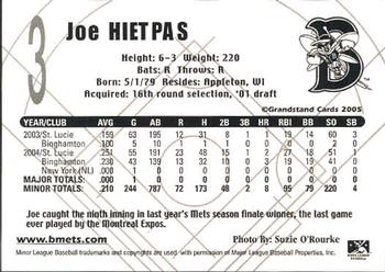 2005 Grandstand Binghamton Mets #NNO Joe Hietpas Back
