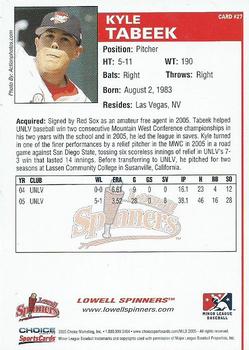 2005 Choice Lowell Spinners #27 Kyle Tabeek Back