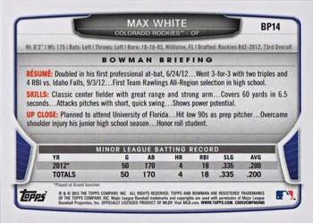 2013 Bowman - Prospects Silver Ice #BP14 Max White Back