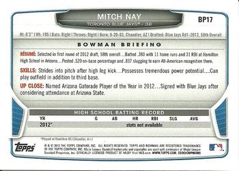 2013 Bowman - Prospects Silver Ice #BP17 Mitch Nay Back