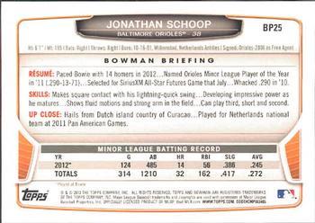 2013 Bowman - Prospects Silver Ice #BP25 Jonathan Schoop Back