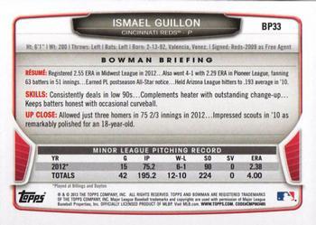 2013 Bowman - Prospects Silver Ice #BP33 Ismael Guillon Back