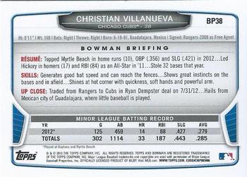2013 Bowman - Prospects Silver Ice #BP38 Christian Villanueva Back
