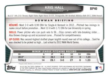 2013 Bowman - Prospects Silver Ice #BP40 Kris Hall Back