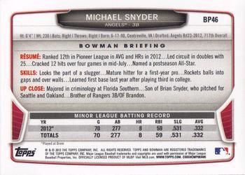 2013 Bowman - Prospects Silver Ice #BP46 Michael Snyder Back